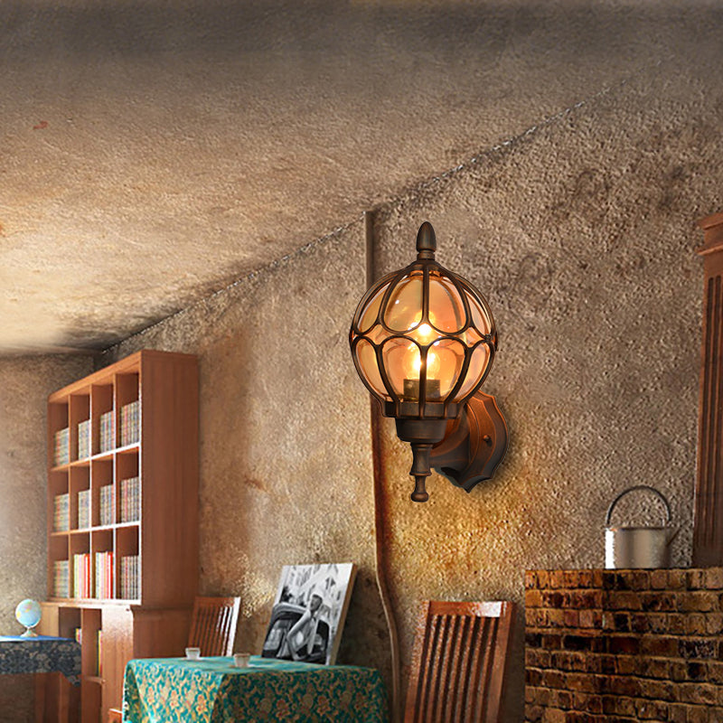 Globe Living Room Wall Light Fixture Industrial Amber Glass 1 Light Black/Gold/Bronze Sconce Lamp, 8.5"/9"/12.5" W