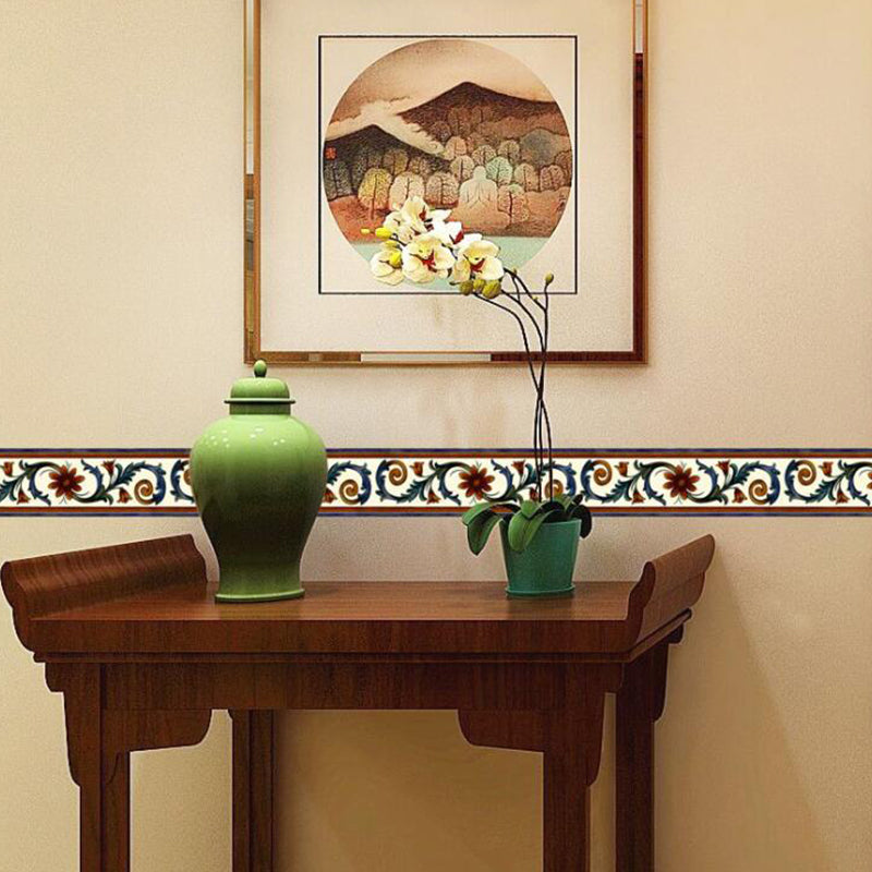 PVC Peel off Wallpapers Nostalgic Flower with Scroll Vines Wall Decor for Hallway, 2 Pcs
