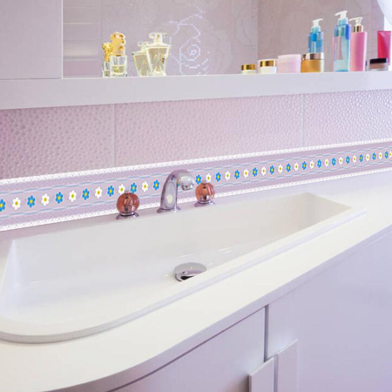 Purple Flower Print Wallpaper Border 2 Pcs Peel and Paste Wall Covering for Child Bedroom