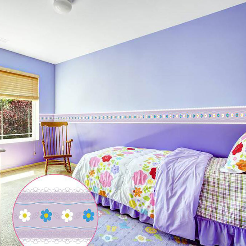 Purple Flower Print Wallpaper Border 2 Pcs Peel and Paste Wall Covering for Child Bedroom