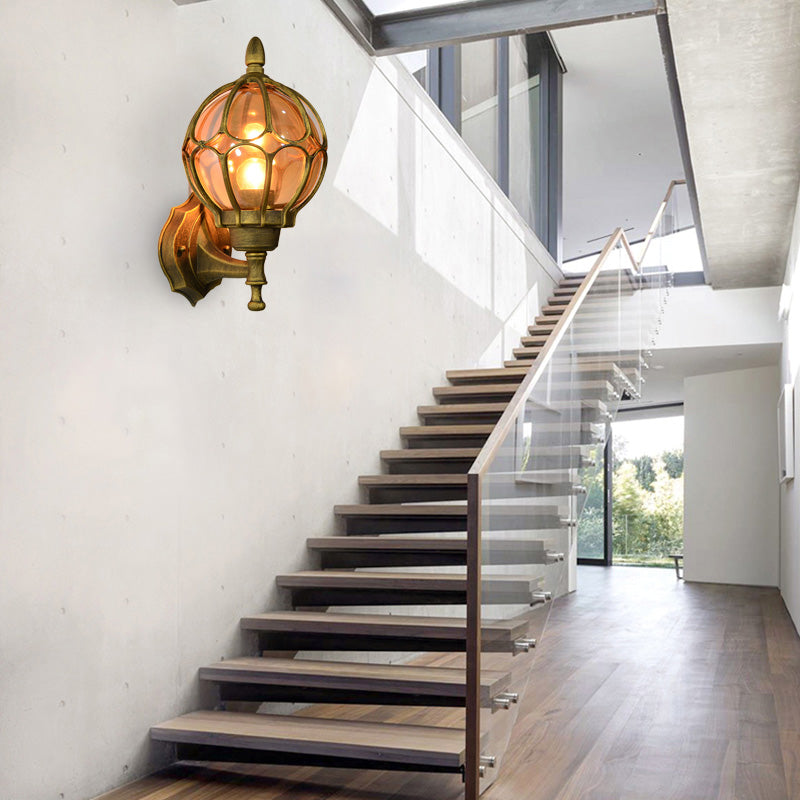 Globe Living Room Wall Lightture Industrial Amber Verre 1 Light Black / Gol