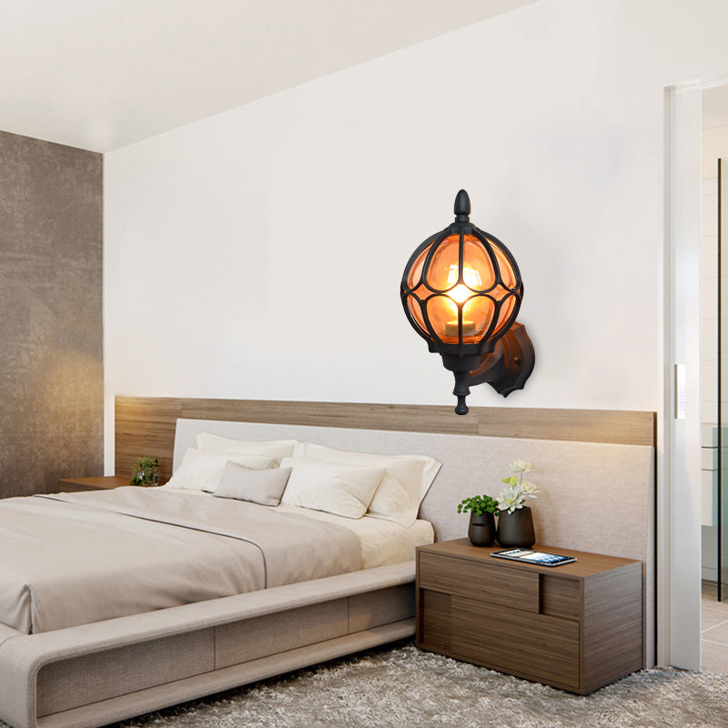 Globe Living Room Wall Lightture Industrial Amber Verre 1 Light Black / Gol