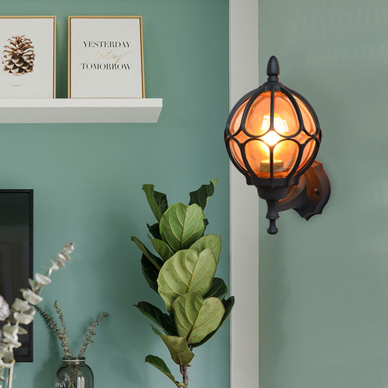 Globe Living Room Wall Lightture Industrial Amber Verre 1 Light Black / Gol