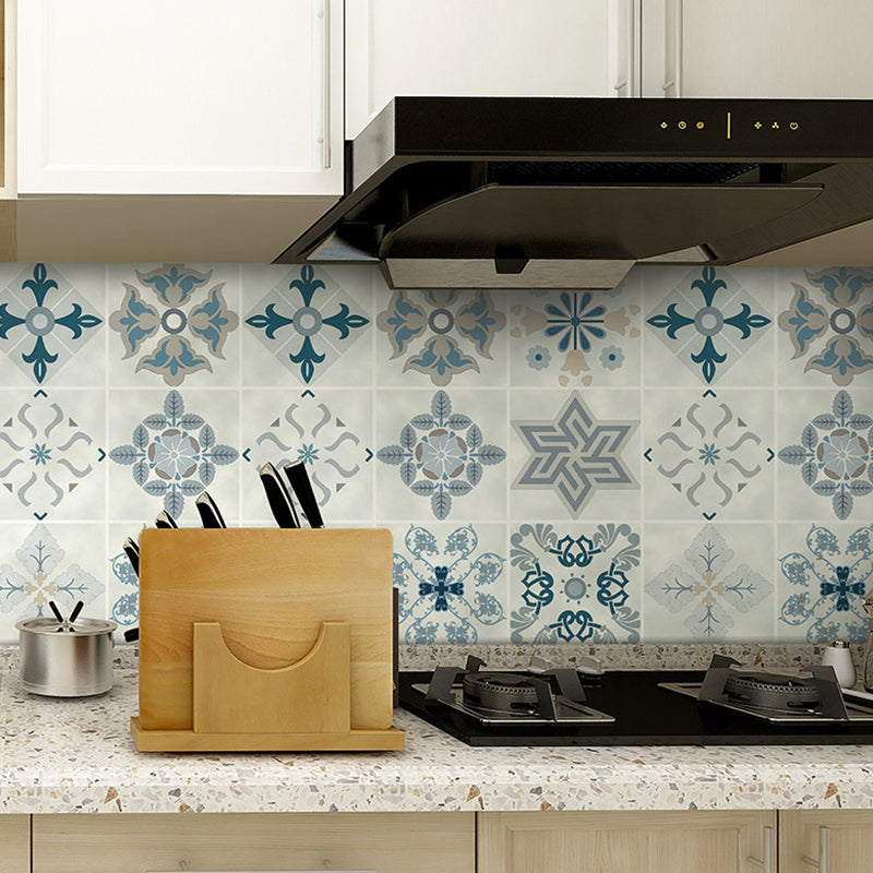 Boho Flower Pattern Wallpaper Panels PVC Easy Peel off Blue Wall Covering for Kitchen