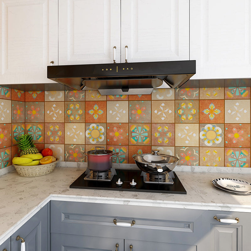 Brown Floweret Wallpaper Panels Tile Effect Boho Adhesive Wall Decor for Kitchen