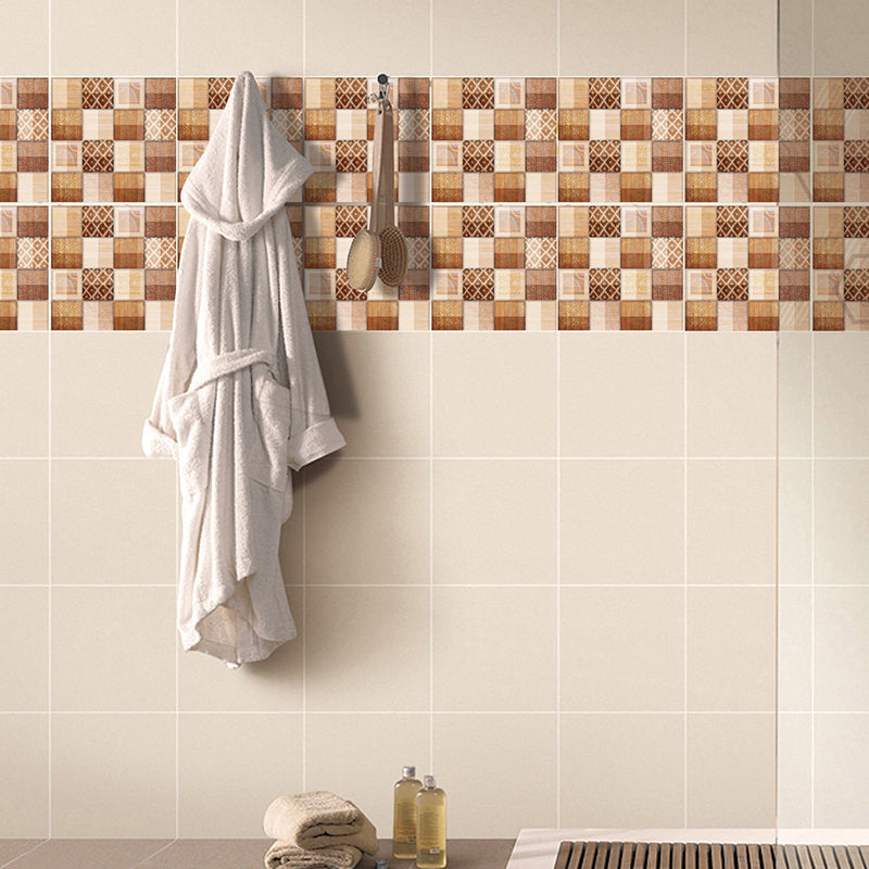 Rustic Mosaic Tile Brick Wallpapers Brown Peel and Paste Wall Art for Living Room