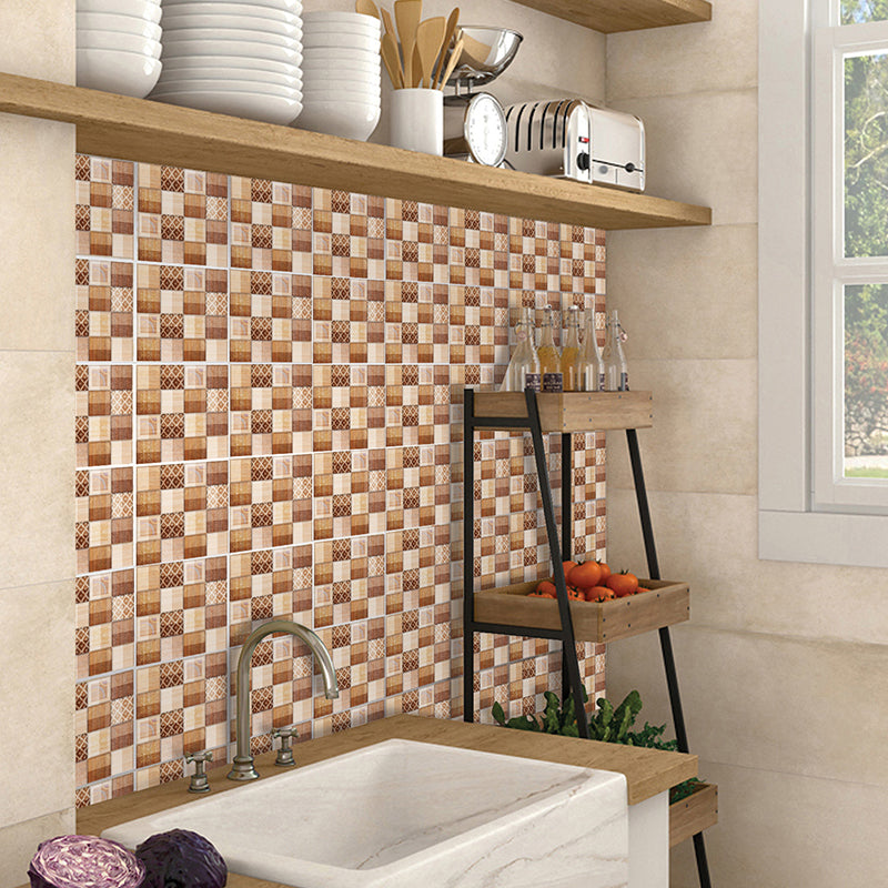 Rustic Mosaic Tile Brick Wallpapers Brown Peel and Paste Wall Art for Living Room