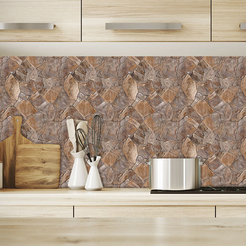 Industrial Stone Effect Wallpaper Roll Brown Self Sticking Wall Art for Kitchen Bar (1 Pc)