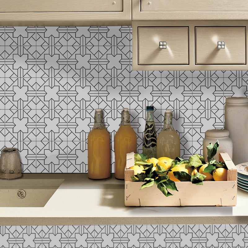 Symmetric Wallpaper Panels Modern Peel and Stick Kitchen Wall Decor, 3.5' L x 8" W, Grey