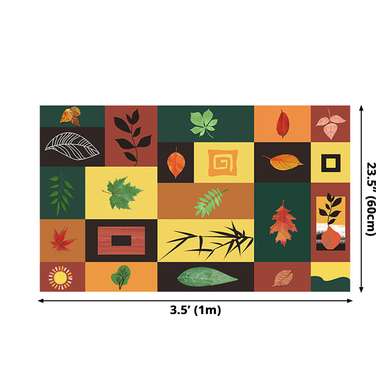 Leaf Print Wallpaper Panels Multicolored PVC Wall Covering, Peel and Paste, 3.5' x 23.5"