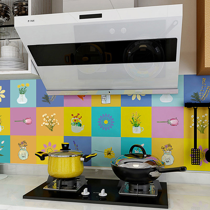 Leaf Print Wallpaper Panels Multicolored PVC Wall Covering, Peel and Paste, 3.5' x 23.5"