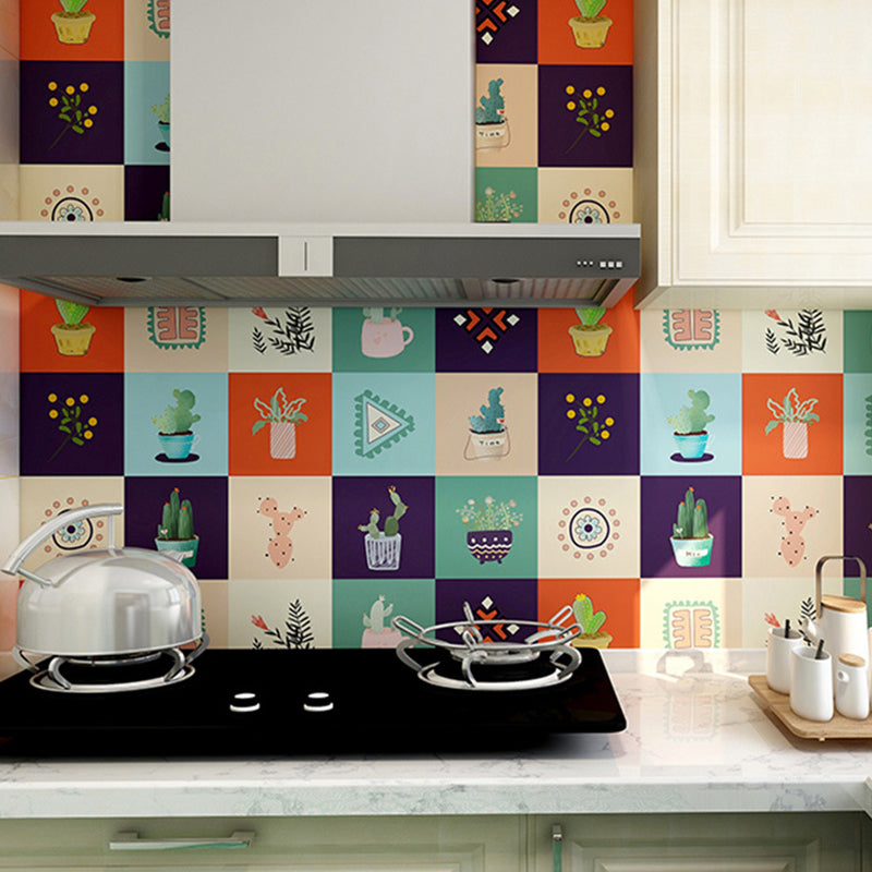 Leaf Print Wallpaper Panels Multicolored PVC Wall Covering, Peel and Paste, 3.5' x 23.5"