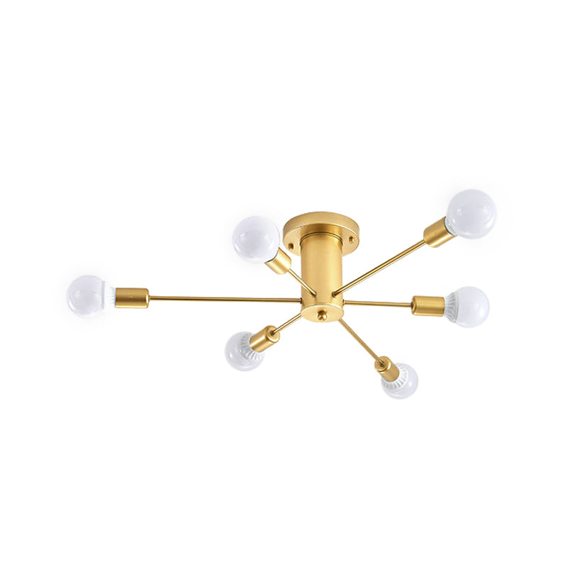 Gold Starburst Ceiling Mounted Chandelier Contemporary Metal 6/8/10 Heads Bedroom Flush Mount Light