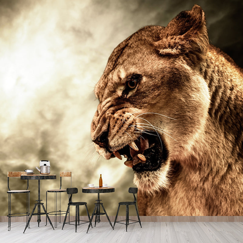 Photography Angry Lion Wall Mural Full-Size Wall Art for Living Room, Made to Measure