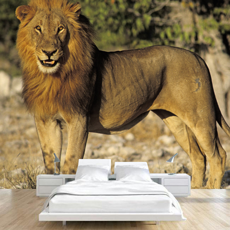 Whole Lion Wallpaper Mural Brown Non-Woven Cloth Wall Covering, Washable, Custom Print