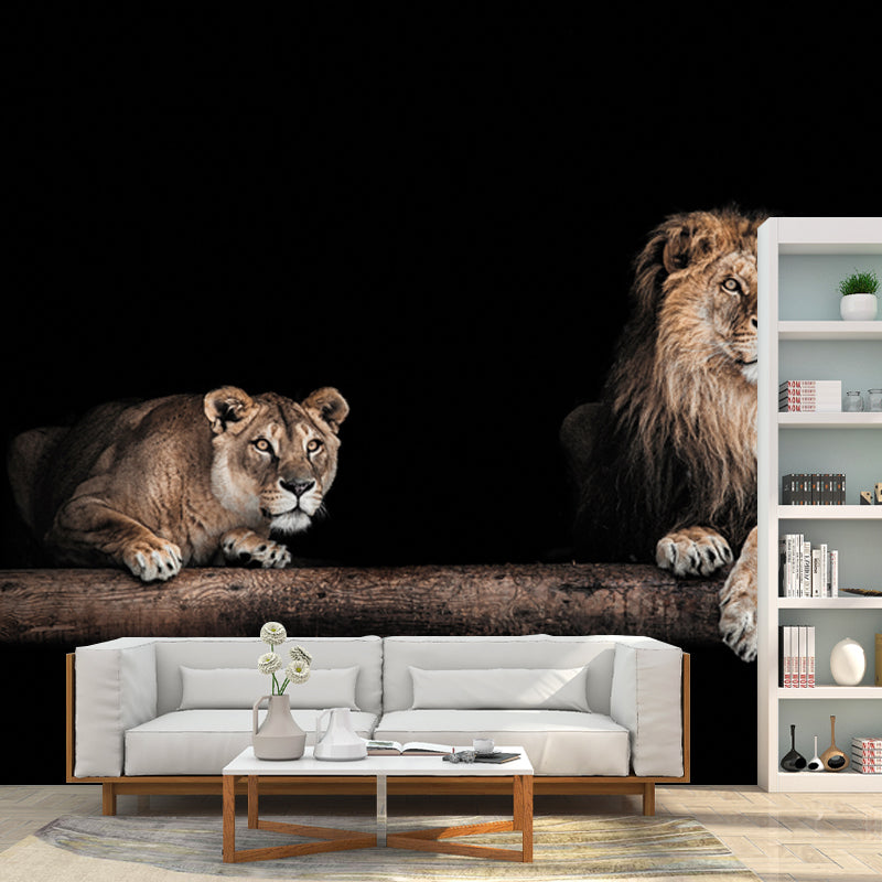 Lions in the Dark Mural Black Modernist Wall Art for Living Room, Personalized Size