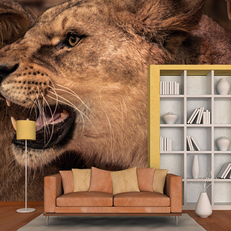 Couple of Lions Roaring Mural Modernist Water-Proof Living Room Wall Decor, Custom Made