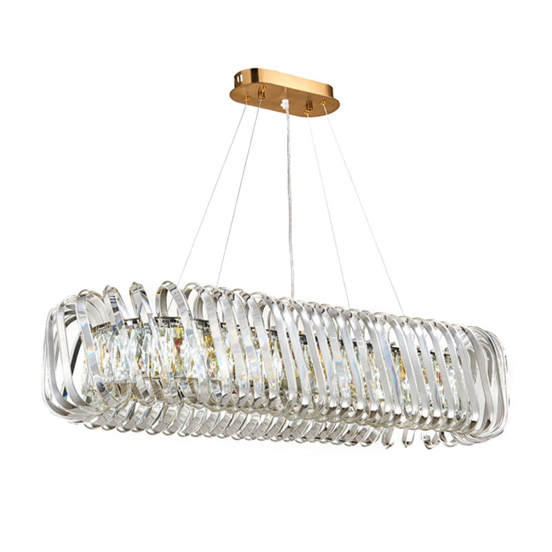Contemporary 1-Light LED Island Pendant with Crystal Shade Clear Oval Hanging Light Fixture