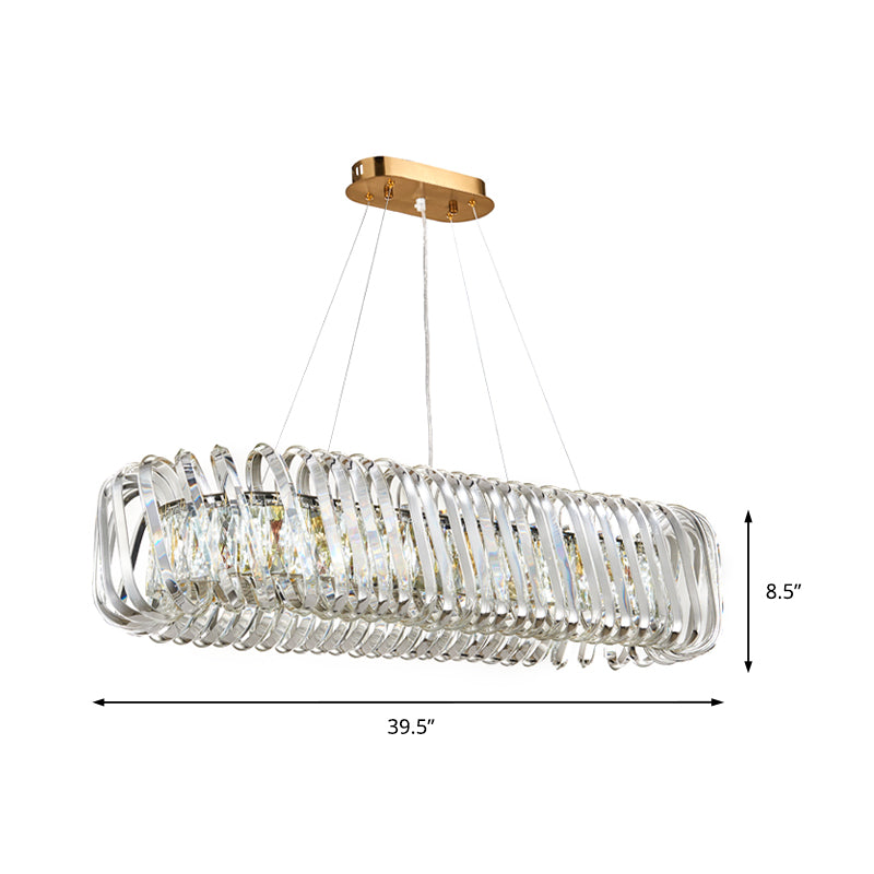 Contemporary 1-Light LED Island Pendant with Crystal Shade Clear Oval Hanging Light Fixture