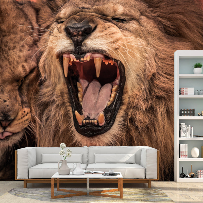 Waterproof Furious Lion Roaring Mural Modern Non-Woven Fabric Wall Covering, Custom Made