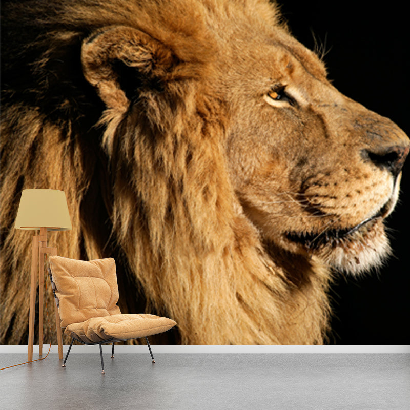 Brown Lion Side-Face Mural Wallpaper Water Resistant Wall Decor for Bedroom, Optional Size
