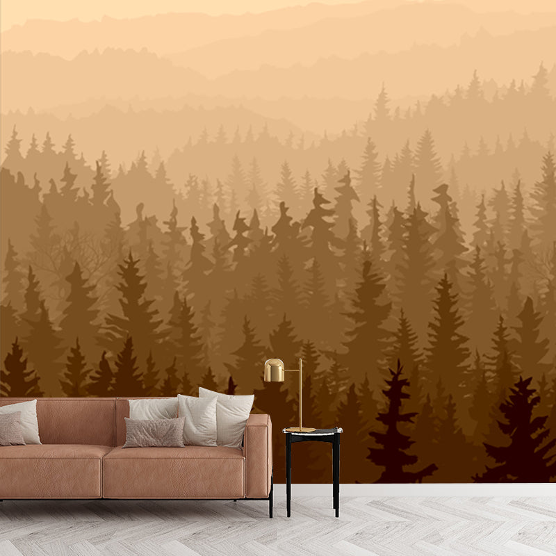Modern Misty Forest Wallpaper Mural Beige Stain Resistant Wall Decor for Living Room