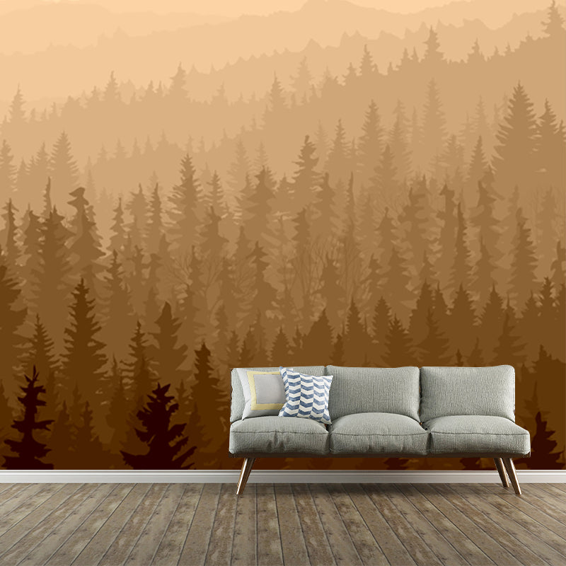 Modern Misty Forest Wallpaper Mural Beige Stain Resistant Wall Decor for Living Room