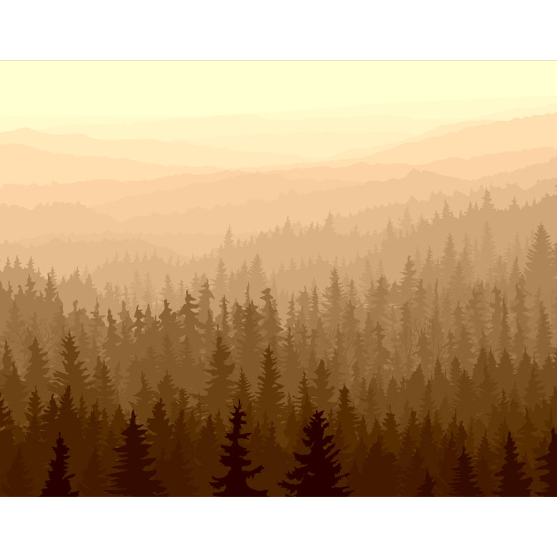 Modern Misty Forest Wallpaper Mural Beige Stain Resistant Wall Decor for Living Room