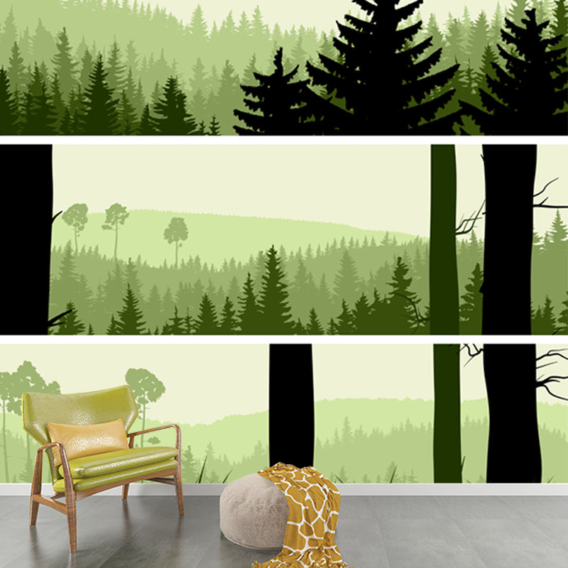Illustration Forest Mural Wallpaper Large Wall Decoration for Bedroom, Custom-Print