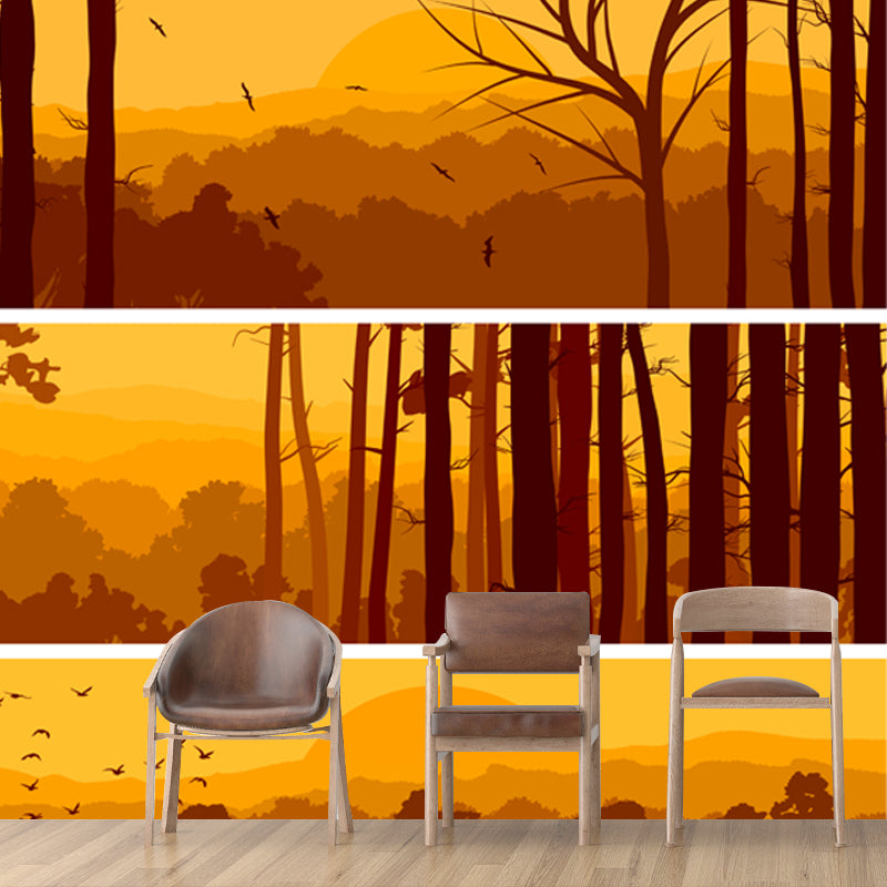 Nightfall Forest Wall Mural Decal Yellow Contemporary Wall Covering for Accent Wall