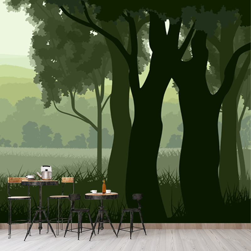 Whole Daybreak Forest Wall Mural Green Non-Woven Cloth Wall Art, Washable, Custom Made