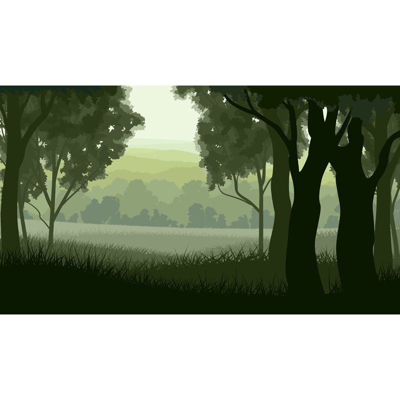 Whole Daybreak Forest Wall Mural Green Non-Woven Cloth Wall Art, Washable, Custom Made