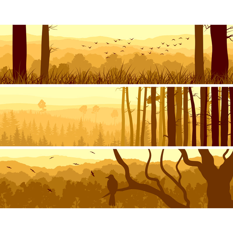 Smooth Big Yellow Mural Decal Modern Style Sunset Forest Wall Decoration, Custom Printed