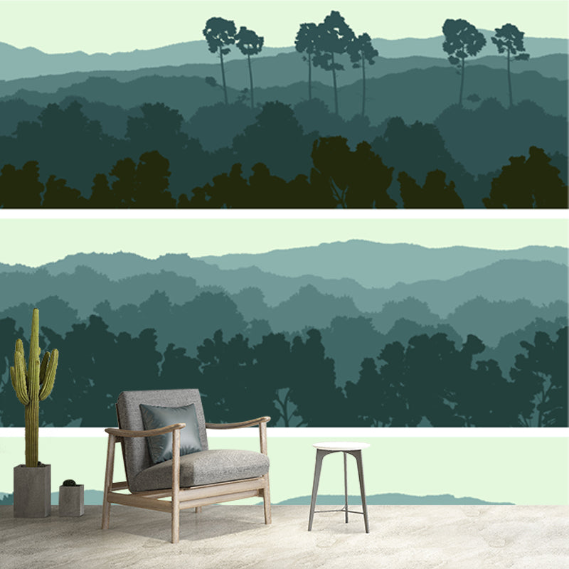 Contemporary Forest Wallpaper Mural Blackish Green Scenery Wall Covering for Bedroom