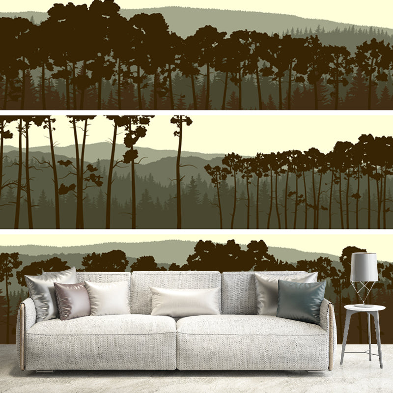 Pewter Forest Wall Mural Landscape Modernist Moisture Resistant Wall Art for Living Room