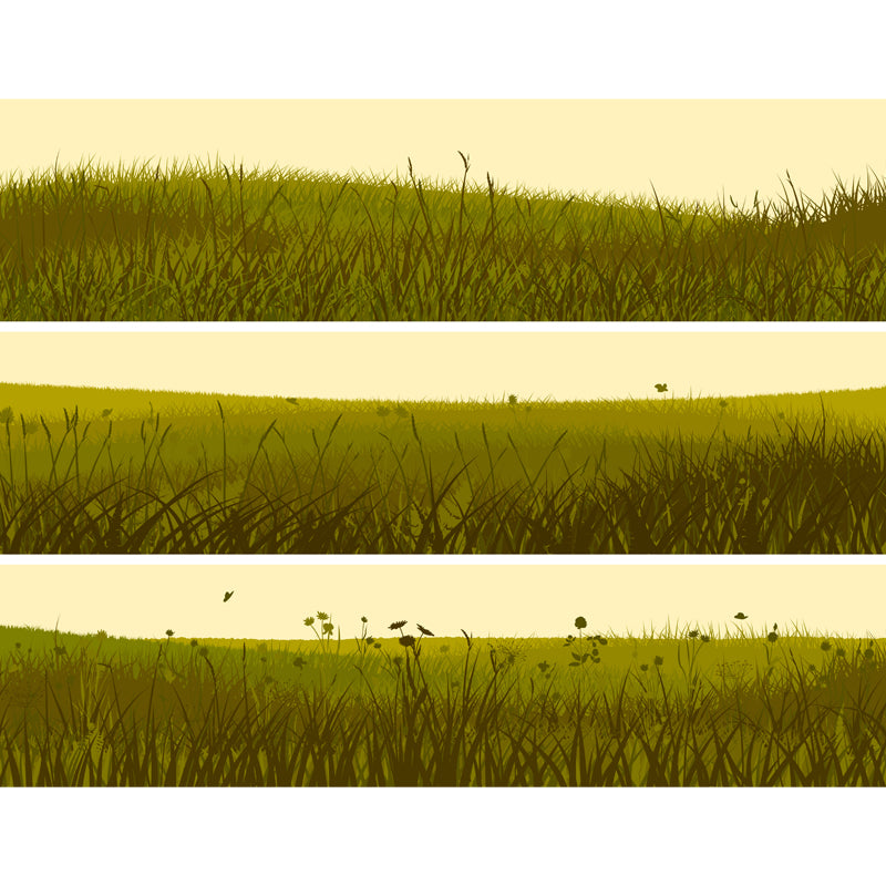 Illustration Grassland Mural Decal for Living Room, Green, Custom Size Available