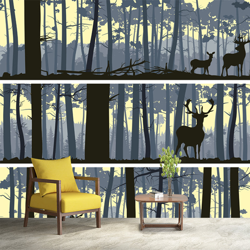 Cerf dans la forêt murale nordique imperméabilisation décoration murale de chambre à coucher, faite sur mesure