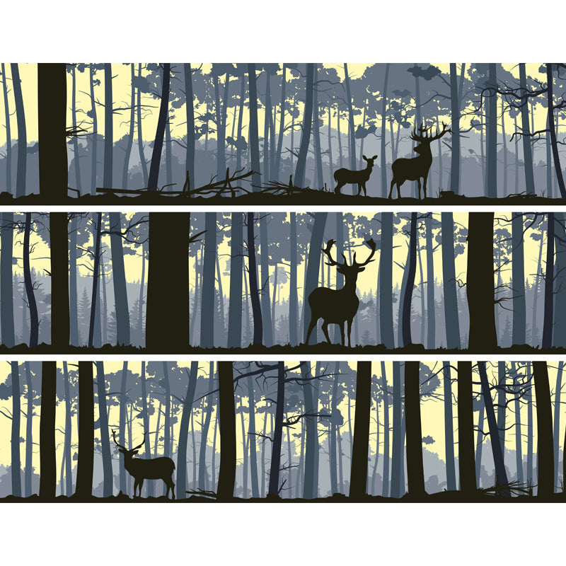 Cerf dans la forêt murale nordique imperméabilisation décoration murale de chambre à coucher, faite sur mesure