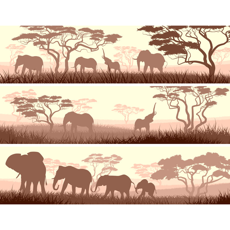 African Savanna Elephant Mural Wallpaper Tropical Non-Woven Wall Decor in Light Brown