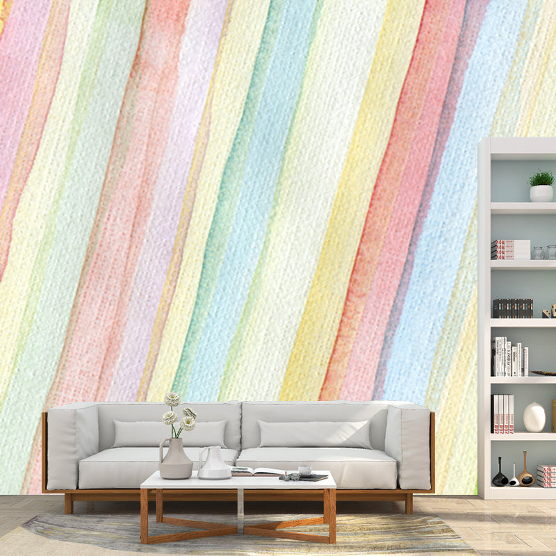 Watercolor Stripes Wallpaper Mural Mediterranean Non-Woven Cloth Wall Art in Yellow