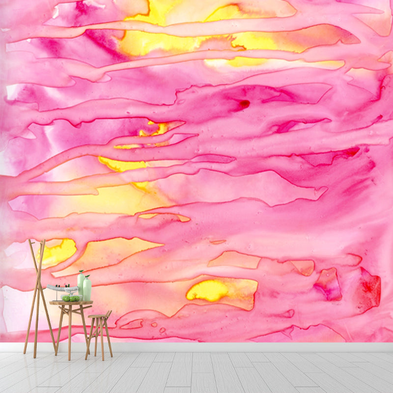 Pink Modern Art Mural Decal Big Moon Reflection on Water Wall Covering for Accent Wall