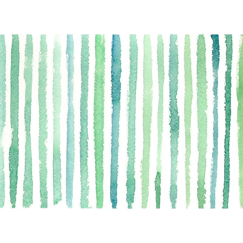 Green Watercolor Striped Mural Wallpaper Moisture Resistant Wall Art for Living Room