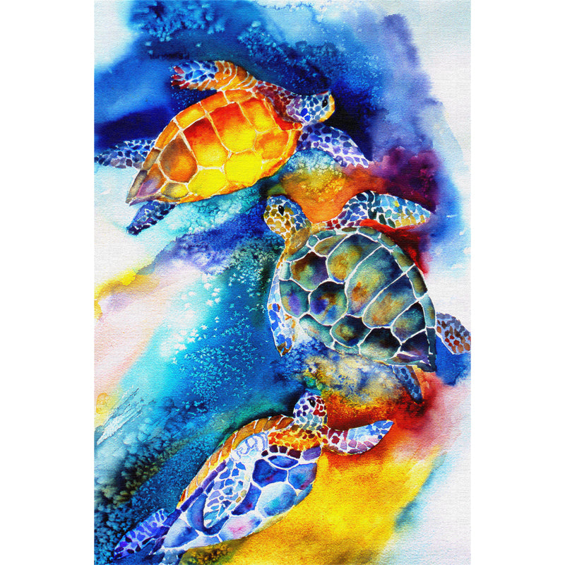 Abstract Drawing Turtle Mural Blue Water Resistant Wall Decoration for Living Room