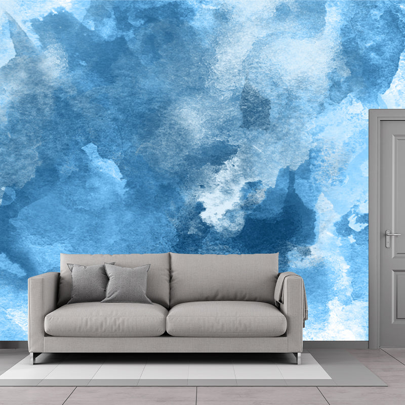 Blue Smoke Painting Mural Decal Abstract Modern Stain-Proof Wall Covering for Home