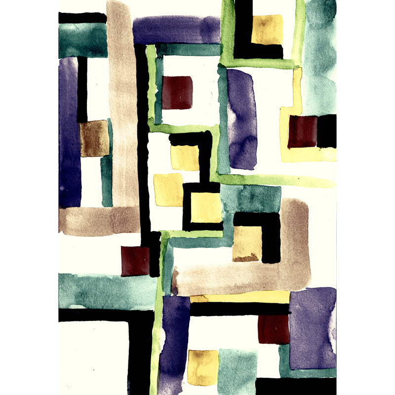 Art Deco Watercolor Painting Mural Brown Floor Plan Wall Covering for Home Gallery