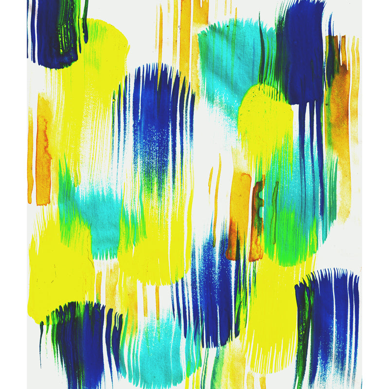 Yellow-Blue Brush Stroke Mural Decal Watercolor Modern Washable Wall Art for Living Room