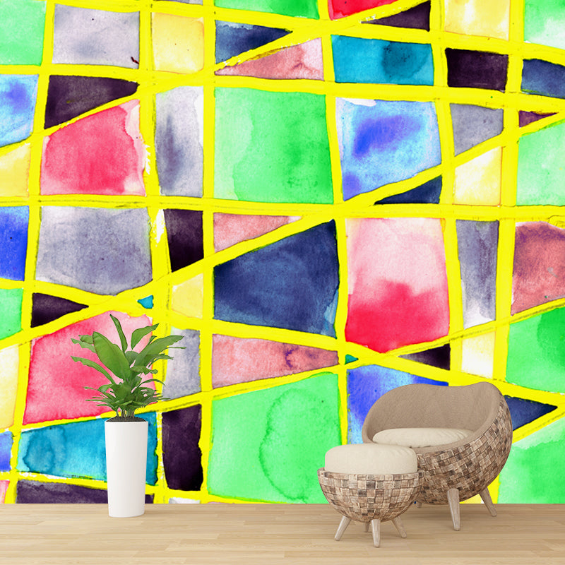 Decorazione murale artistica geometrica ad acquerello verde resistente all'umidità per camera da letto