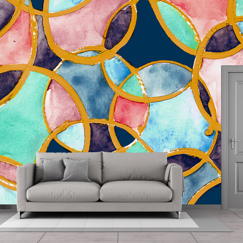 Bubbles Watercolor Wall Mural Decal Art Deco Smooth Wall Covering in Green and Pink