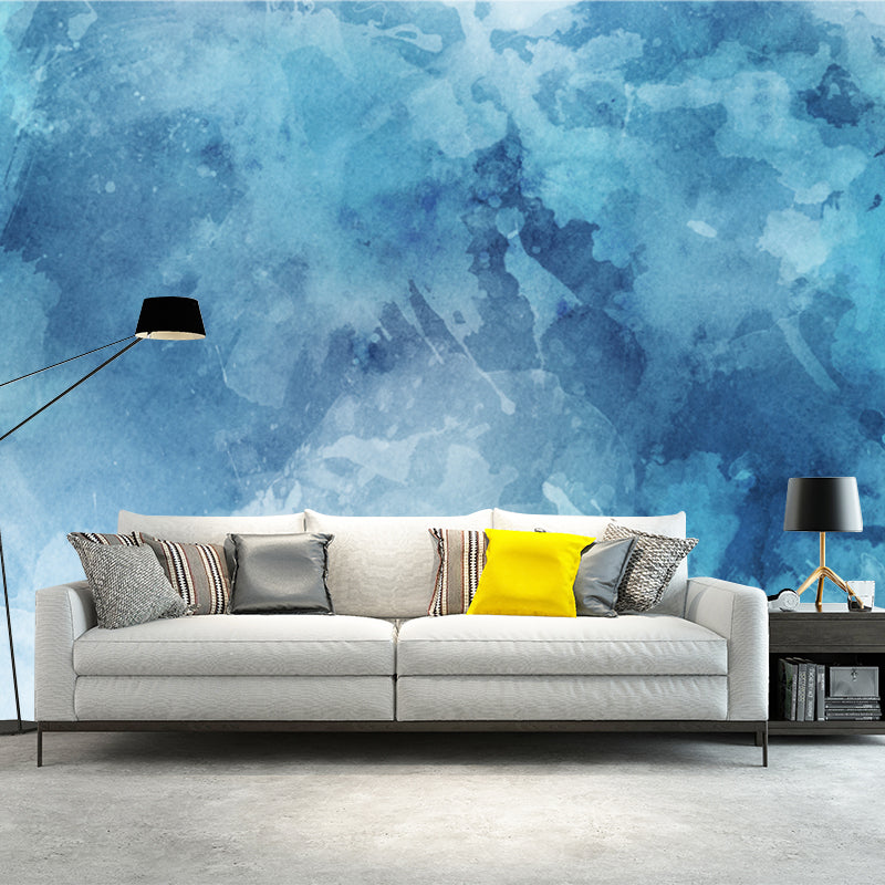 Blue Tie Dye Mural Wallpaper Abstract Artistic Stain-Proof Wall Decor for Living Room