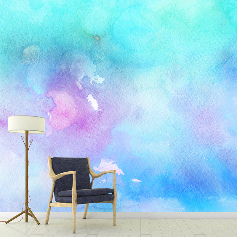 Abstract Lotus Pond Mural Wallpaper Artistry Non-Woven Material Wall Art in Blue